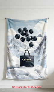 Luxury Chanel Snow Mountain Balloon Flannel Throw Blanket  Iconic Black Shopping Bag Print IMG_7205